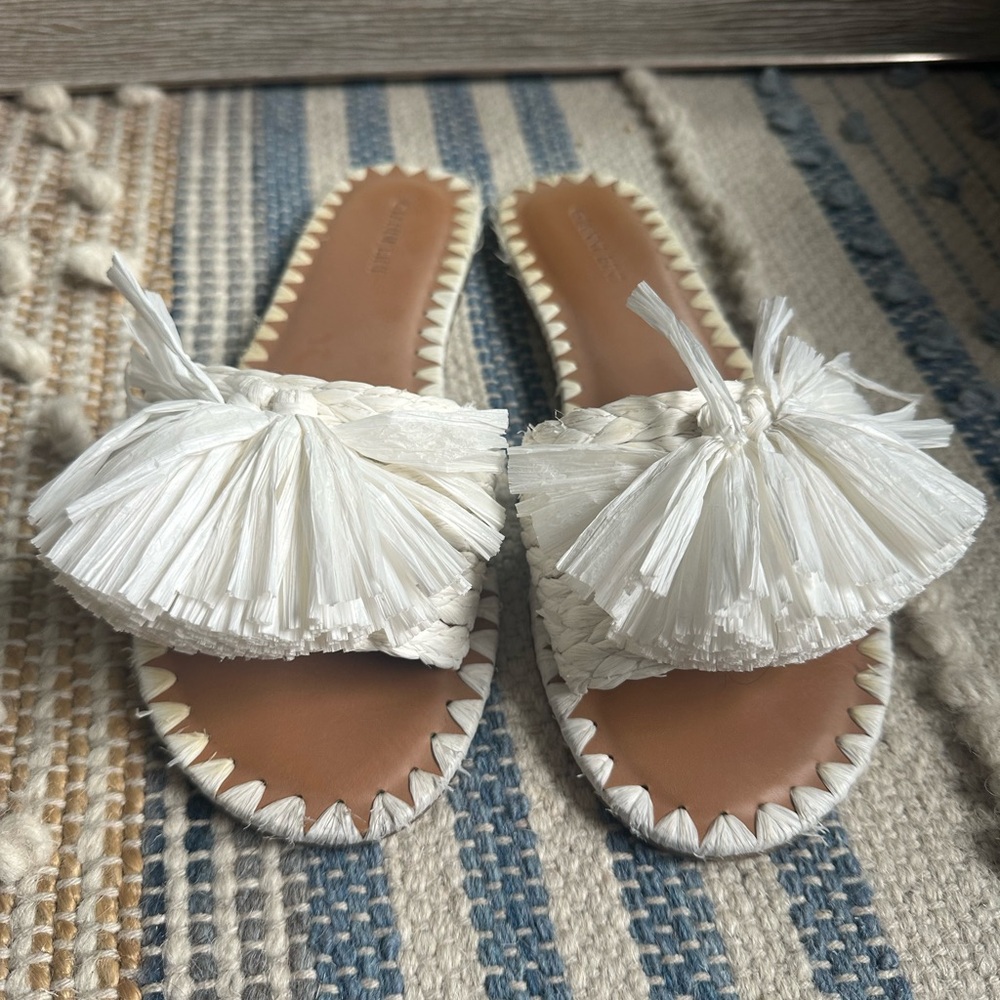 White Fringe Slide Sandals